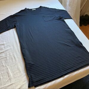 Engineered Garments blue striped knit 3/4 sleeve midi dress